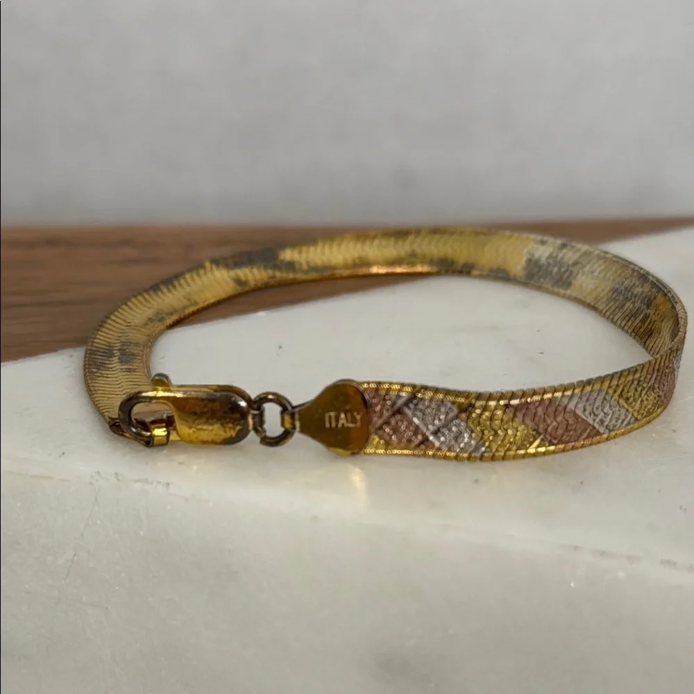 Vintage Italian Estate Gold Tone, Copper Tone and 925 Silver Bracelet lot C51